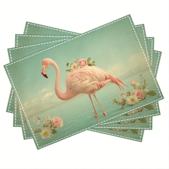 4pcs set Rectangle placemats,Interesting Flamingos Theme table mat, for dining table, kitchen, party, indoor, holiday, dinner parties and home decor (table mats) 12x18 Inch