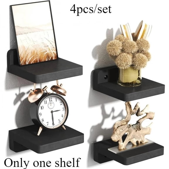 4pcs/set Small Floating Shelves for Wall Wood Shelf Display Ledges Room Decor Mini with 2 Types of Installation Way