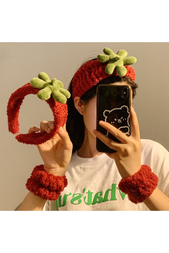 4pcs/set Strawberry Decorative Head Band Hoop Wrist Towel Suitable For Women And Girls