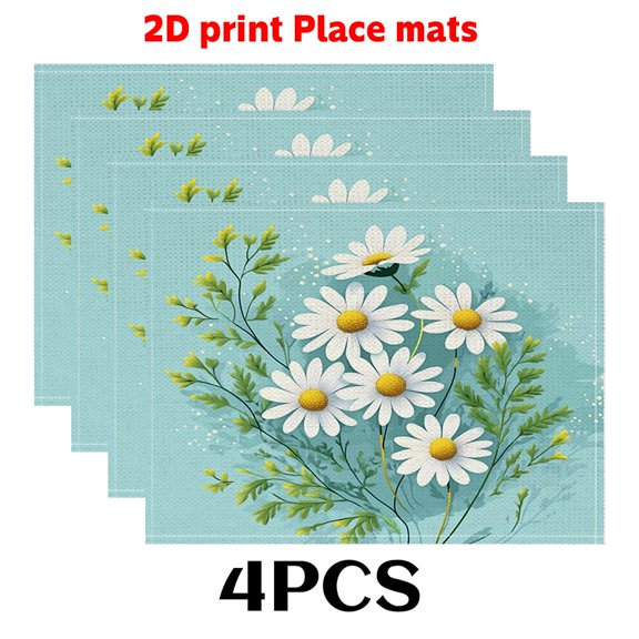 4pcs spring Placemats (2D print)Elegant Daisy illustration 12X18in-Modern Table Protector for Kitchen DINING DECORATION, Spring/Summer Themes