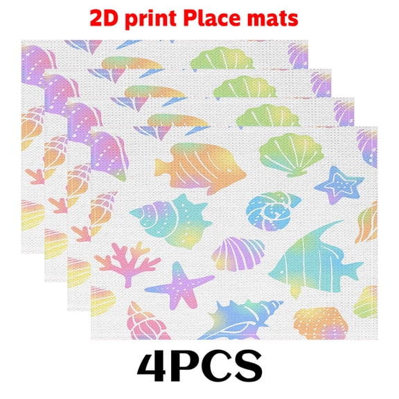 4pcsStarry Night Sky Table Mats - Pastel Blue Pink Purple Yellow Green Oceanic Marine Life Design with Fish, Starfish & Coral, 12x18in Elegant  Placemats for Kitchen Dining Decor