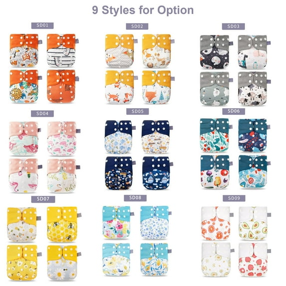 4pcspack Cloth Diapers Washable Reusable Pocket Cloth Diaper Quick Dry Breathable Waterproof One Size Adjustable for Girls Boys Infants