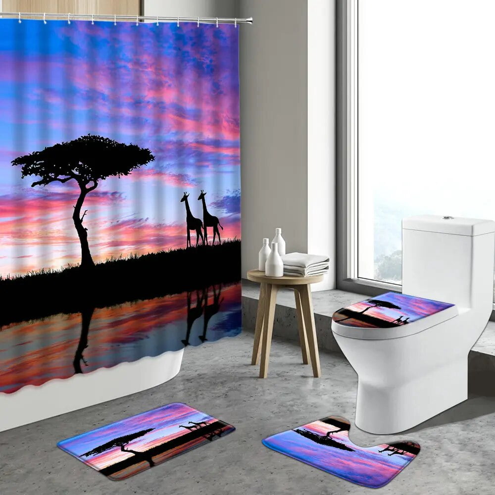 4pcst Set Universe Starry Sky Black Tree Shower Curtain Color Galaxy