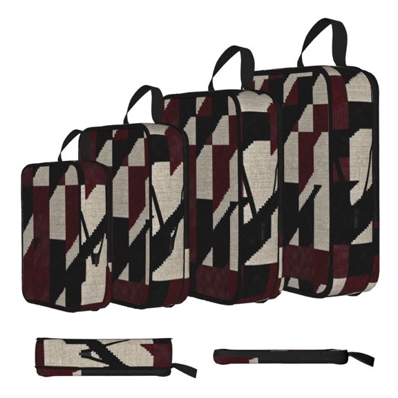 4piece Compression Bag Water Proof Soft Light Resistance To Tear And Extensible For Outdoor Camping During Family Vacation Trips Crimson Modern Houndstooth Texture_2
