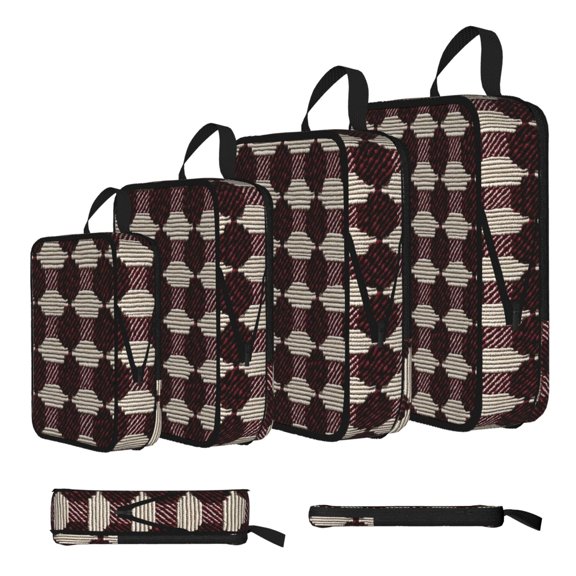 4piece Compression Bag Water Proof Soft Light Resistance To Tear And Extensible For Outdoor Camping During Family Vacation Trips Crimson Modern Houndstooth Texture_3