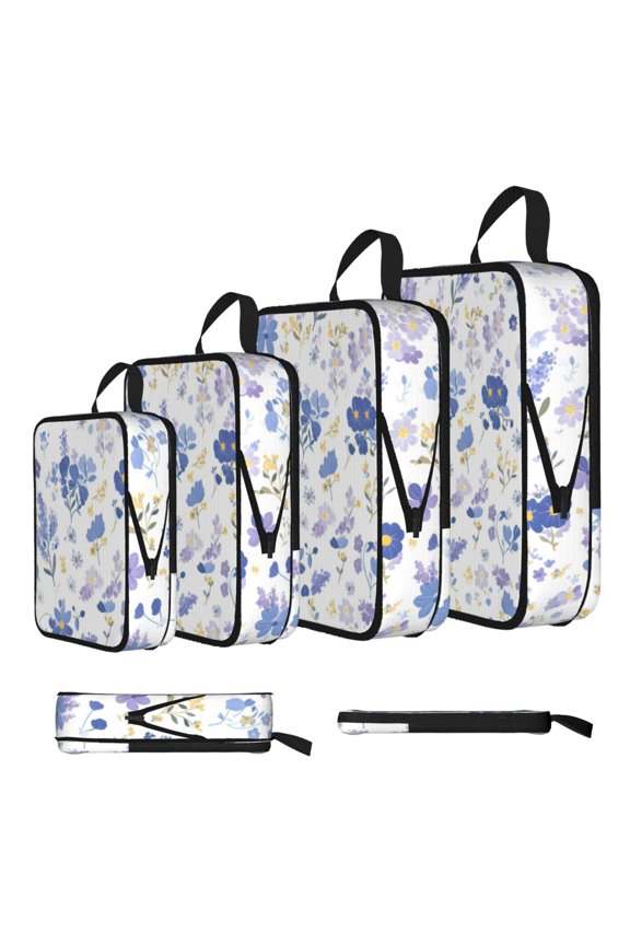 4piece Compression Bag Water Proof Soft Light Resistance To Tear And Extensible For Outdoor Camping During Family Vacation Trips Milk Cow Print Style Lavender_4