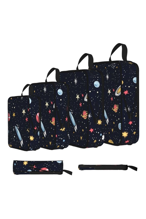 4piece Compression Bag Water Proof Soft Light Resistance To Tear And Extensible For Outdoor Camping During Family Vacation Trips Galaxy Planet