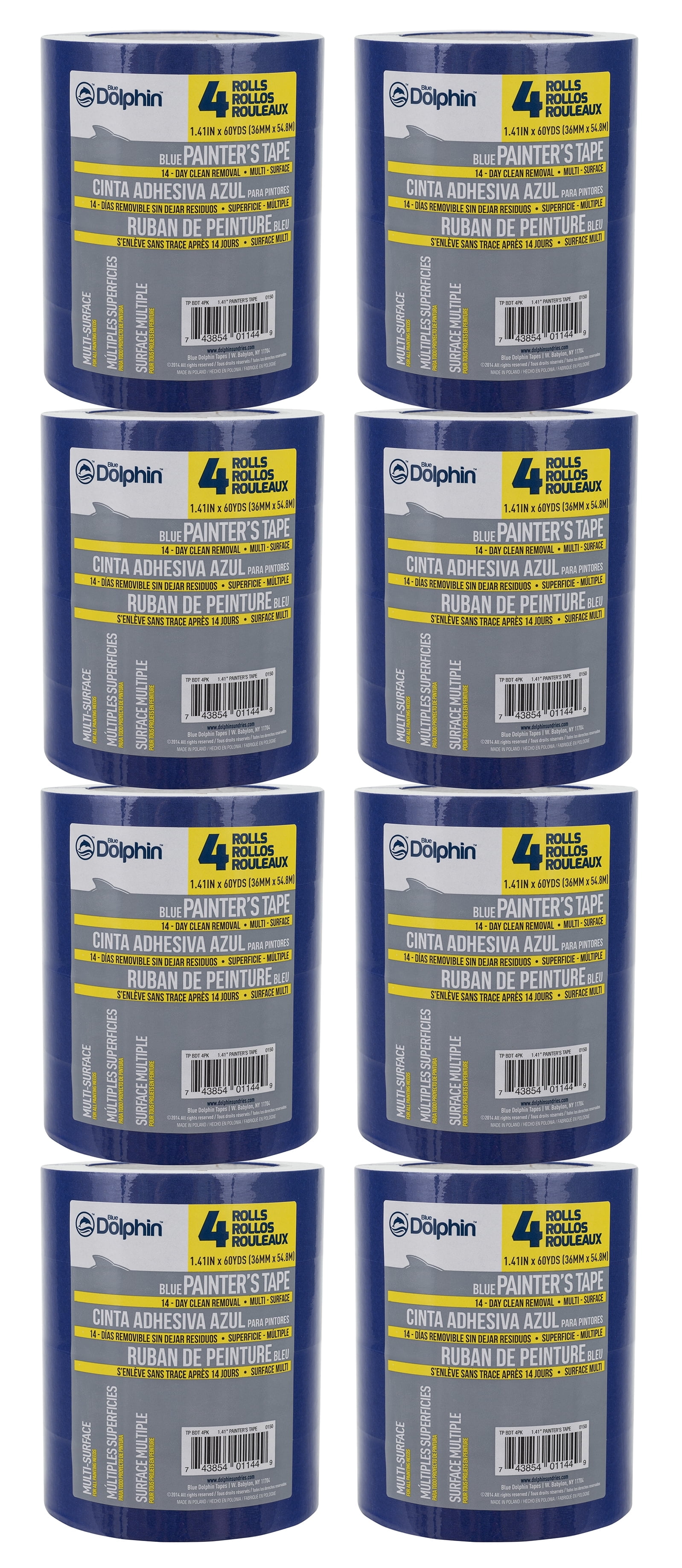4pk 1.41 in. X 60 YARDS (36MM X 54.8M) Painter’s Blue Tape, 8 count