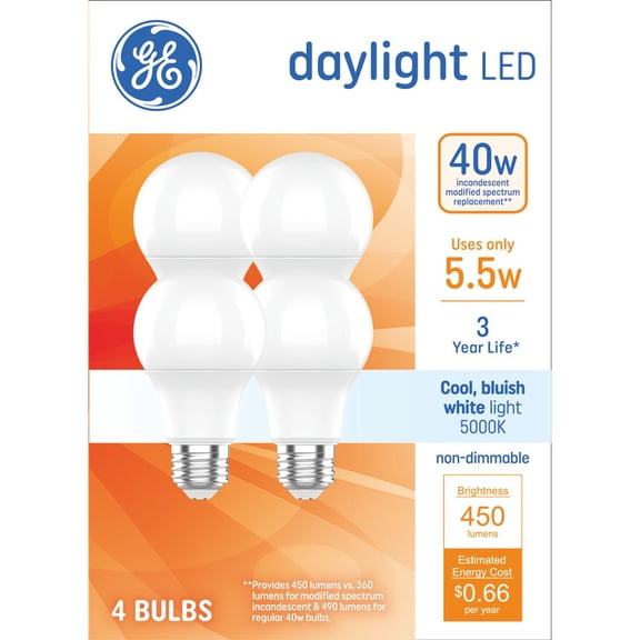 4pk 40W LED A19 Daylight Light Bulbs
