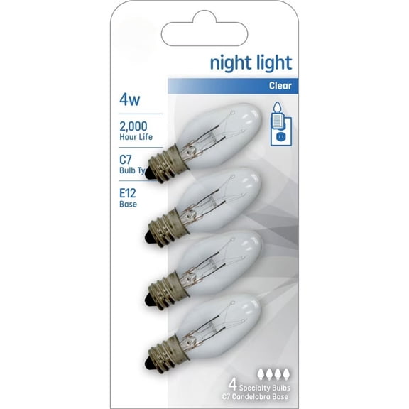 4pk 4W E12 Base Clear Incandescent Night Light Bulbs, Soft Warm Light Design, Stable Brightness Replacement Bulbs, Perfect for Bedroom Hallway Decorative Night Lamp Lighting Use