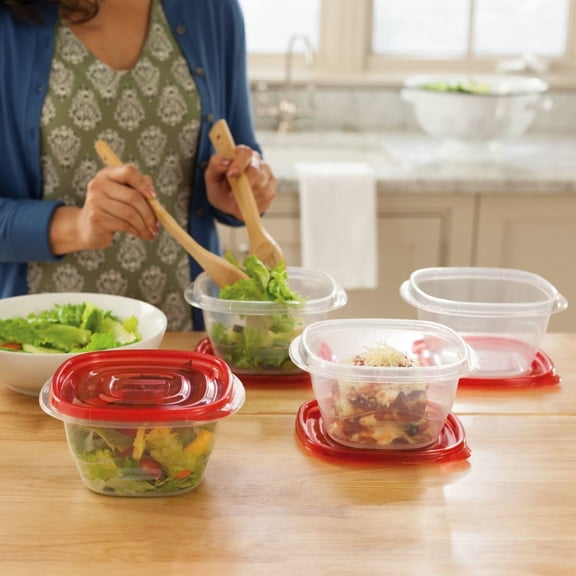 4pk 5.2c TakeAlongs Deep Square Food Storage Containers Ruby Red: Plastic Containers with Lids, Dishwasher-Safe