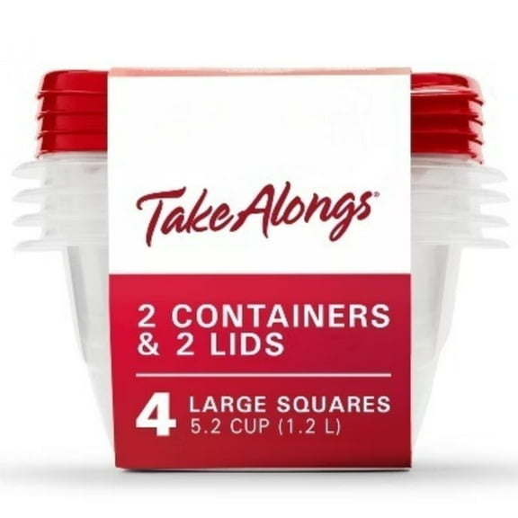 4pk 5.2c TakeAlongs Deep Square Food Storage Containers Ruby Red: Plastic Containers with Lids, Dishwasher-Safe