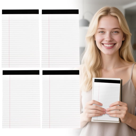 4pk A5 Lined Notepad, 30 Sheets Perforated Paper for Notes & Lists, White 20x13cm