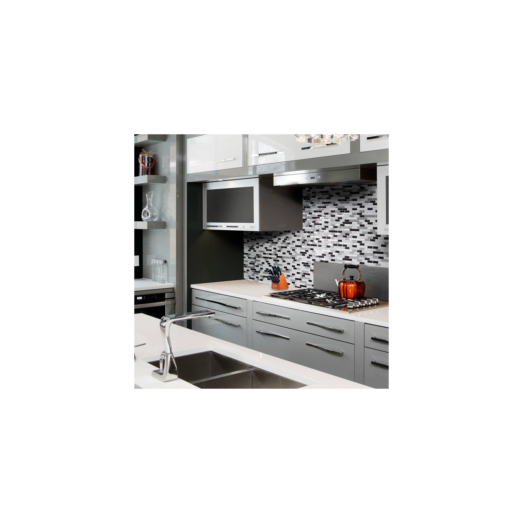Image showcasing 4pk Muretto Alaska Peel and Stick 3D Backsplash: Vinyl Wall Tile, Pre-Pasted, Washable, Kitchen ...