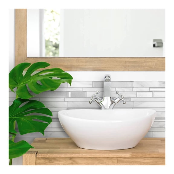 4pk Peel and Stick 3D Backsplash: Gray Vinyl, Washable, Metallic Finish, Classic Pattern, 2.8 sq ft Coverage