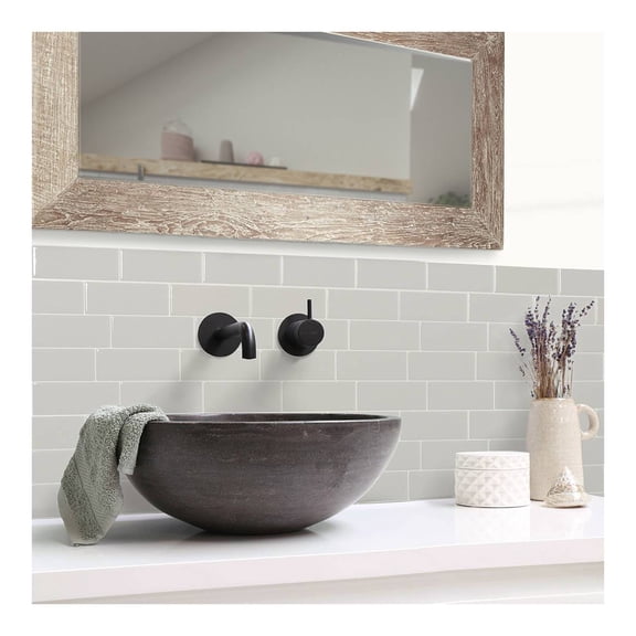 4pk Peel and Stick 3D Backsplash: Light Gray Vinyl Tile Sticker, Washable Sticky Wall Tiles