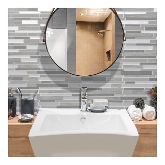 4pk Peel and Stick 3D Backsplash: Vinyl Tile Sticker, Washable, Metallic Finish, 2.8 sq ft Coverage