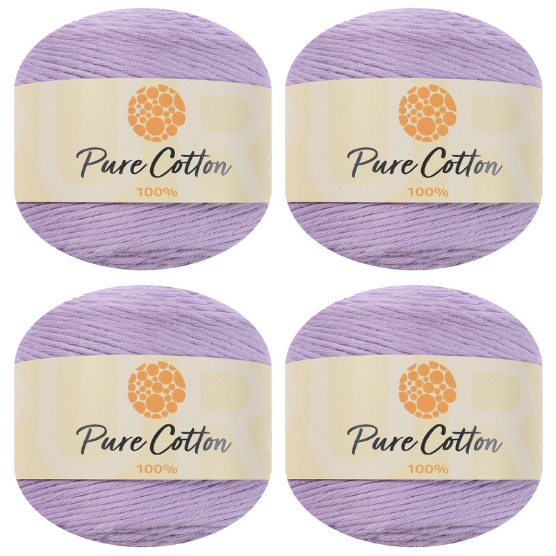 4pk Premium 100% Pure Cotton Yarn (400 grams) Soft, Breathable, and Versatile Medium Worsted Weight (05 Milky Purple)