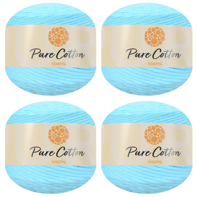 4pk Premium 100% Pure Cotton Yarn (400 grams) Soft, Breathable, and Versatile Medium Worsted Weight (07 Milky Blue)