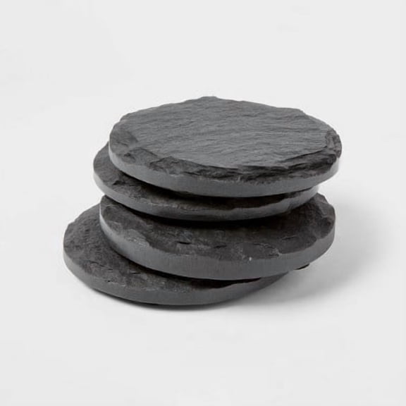 4pk Slate Coasters - Black Drink Coasters, Traditional Style, 4x4 Inch, Spot Clean