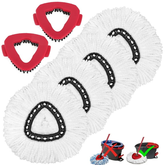 4pk Spin Mop Heads & 2pk Scrub Brush Refill Kit Only for O-Cedar EasyWring 1 Tank System. Include 4 Spin Mop Replacement Head Deep Cleaning Machine Washable with 2 Scrub Brush