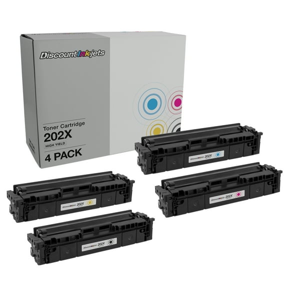 4pk Toner Cartridge Replacements for HP 202X Black, Cyan, Magenta, Yellow Compatible with HP Color LaserJet: M254dw, M281cdw, M281dw, M281fdw