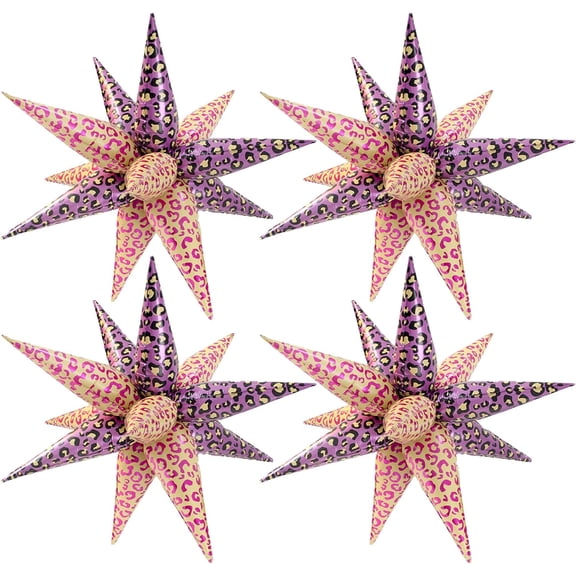 4psc Pink Yellow Leopard Print Balloons Cheetah Print Balloons Explosion Star Star Burst for Bachelorette Party Decorations Makeup Birthday Party Decorations Jungle Animal Party Decor Supplies