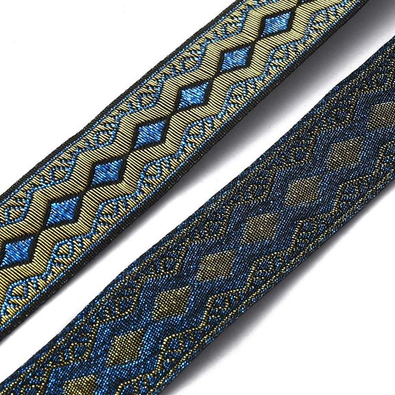 4rolls Ethnic style Polyester Ribbon Jacquard Ribbon Tyrolean Ribbon Rhombus Pattern Dodger Blue 3/4 inch(20mm) about 7.66 Yards(7m)/Roll
