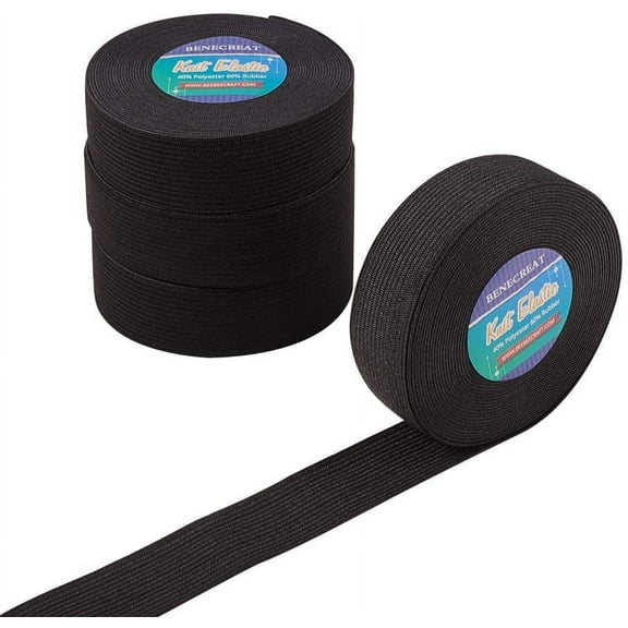 4rolls Flat Elastic Rubber Cord/Band Webbing Garment Sewing Accessories Black 25mm about 5.46 yards(5m)/roll