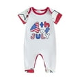 thumbnail image 1 of 4rth Of July Baby Boy Jumpsuit Short Sleeve Crew Neck Bubble Romper Letter Print Color Block One Piece Independence Day Clothes, 1 of 9
