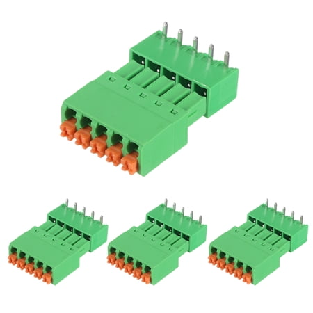 Uxcell 4 Set 0.15" Spring PCB Terminal Block Connector 5 Pin 90 Degree Male Female Pluggable Terminals for 26-16AWG Cable Green