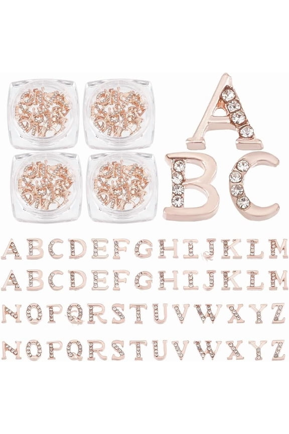 4sets 104pcs/4 Sets Rose Gold Rhinetone Letters 26-Letters Charms with Rhinestone A~Z Letter Rhinestone Resin Fillers Rose Gold Alphabet Nail Charms for Nail Arts Decoration Resin Jewelry Making Gold