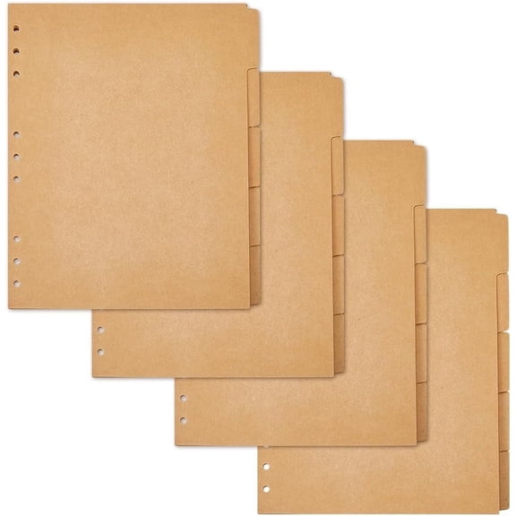 4sets 20 Sheets 5-Tab Binder Dividers B5 Kraft Paper 9-Hole Binder Divider 4x3inch B5 Notebook Index Dividers with Tabs Burlywood 9 Holes Ring Index Page Tab Width:1cm Beige
