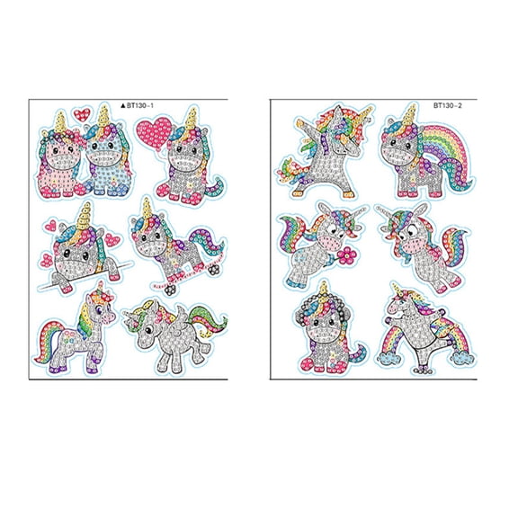 4sets DIY Diamond Painting Sticker Kit Including Resin Rhinestones bag Diamond Sticky Pen Tray Plate and Glue Clay Unicorn 180x130mm 2 sheets