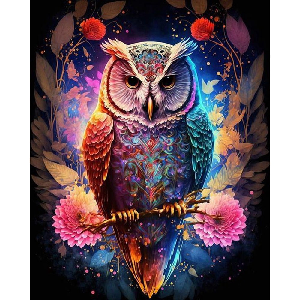 4sets DIY Owl Diamond Painting Kit Including Resin Rhinestones bag Diamond Sticky Pen Tray Plate and Glue Clay Colorful 400x300mm