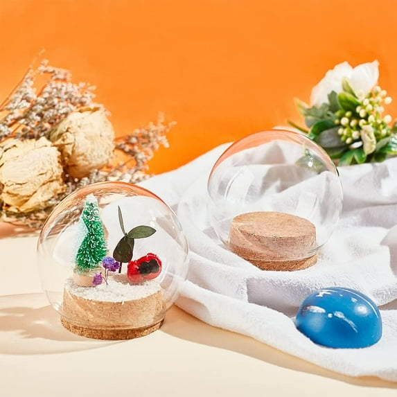 4sets Glass Dome Cover Decorative Display Case Cloche Bell Jar Terrarium with Cork Base 79x79mm