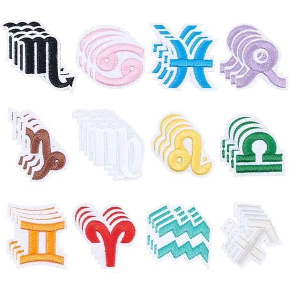 4sets Polyester Embroidery Cloth Patches DIY Costume Hat Bag 12 Constellations 30.5~41x29~42x2mm 12pcs/set DIY