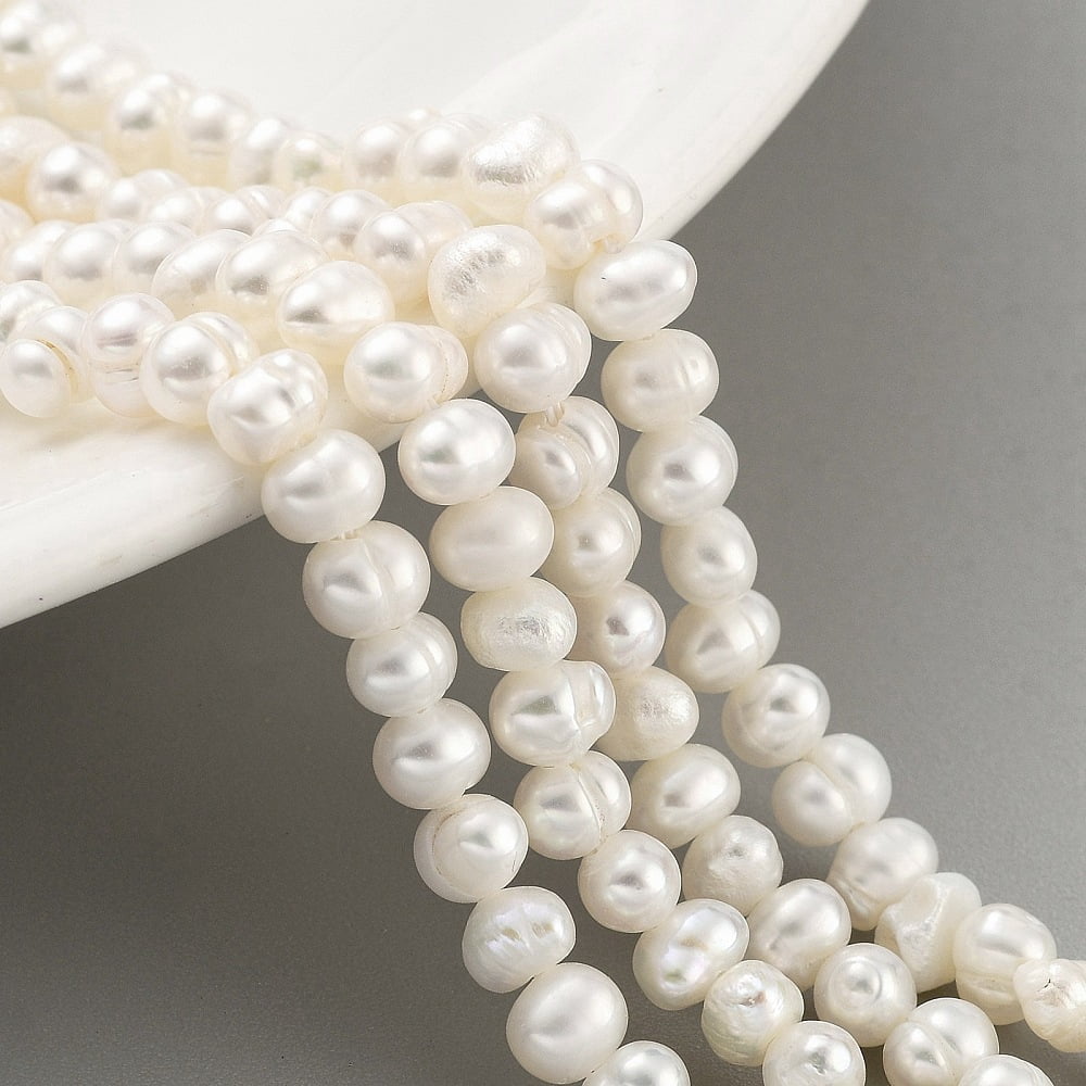 4strands Cultured Freshwater Pearl Beads Strands Potato Floral White 3.8~4.2mm Hole: 0.6mm about 43pcs/strand 6.50 inch(16.5cm)
