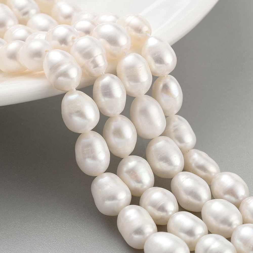 4strands Cultured Freshwater Pearl Beads Strands Rice Grade 3A White 7~8mm Hole: 0.6mm about 21~22pcs/strand 6.89''~7.09''(17.5~18cm)