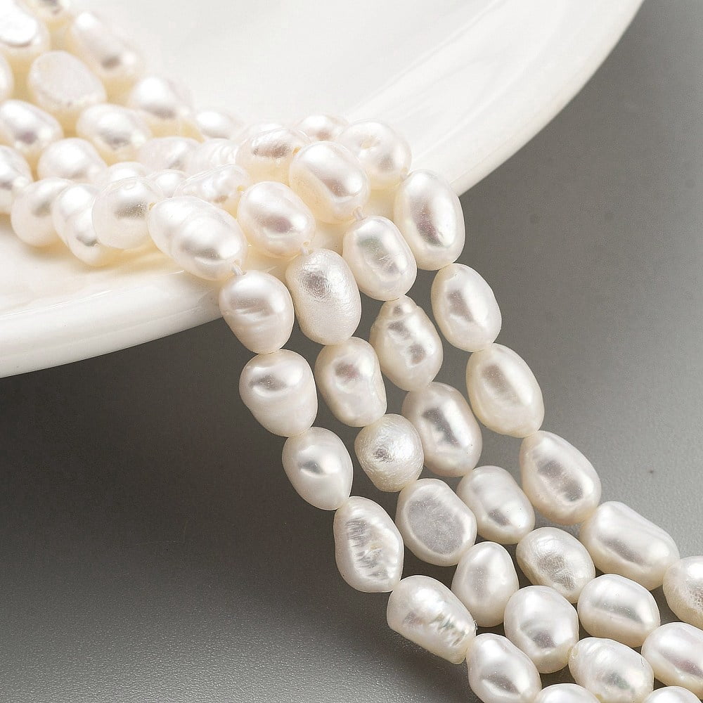 4strands Natural Cultured Freshwater Pearl Beads Strands Two Sides Polished Grade 4A Snow 5~6mm Hole: 0.5mm about 27pcs/strand 6.89 inch(17.5cm)
