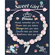 ESUNARTY 4th-9th Birthday Gifts, Pink Pearl and Rhinestone Lucky Number Bracelet for Girls Daughter Granddaughter Niece