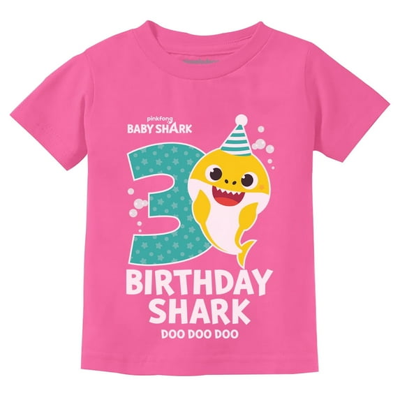 Tstars Toddler's 3rd Birthday Baby Shark T-Shirt - Fun Kids' Outfit - Size 3T - Pink