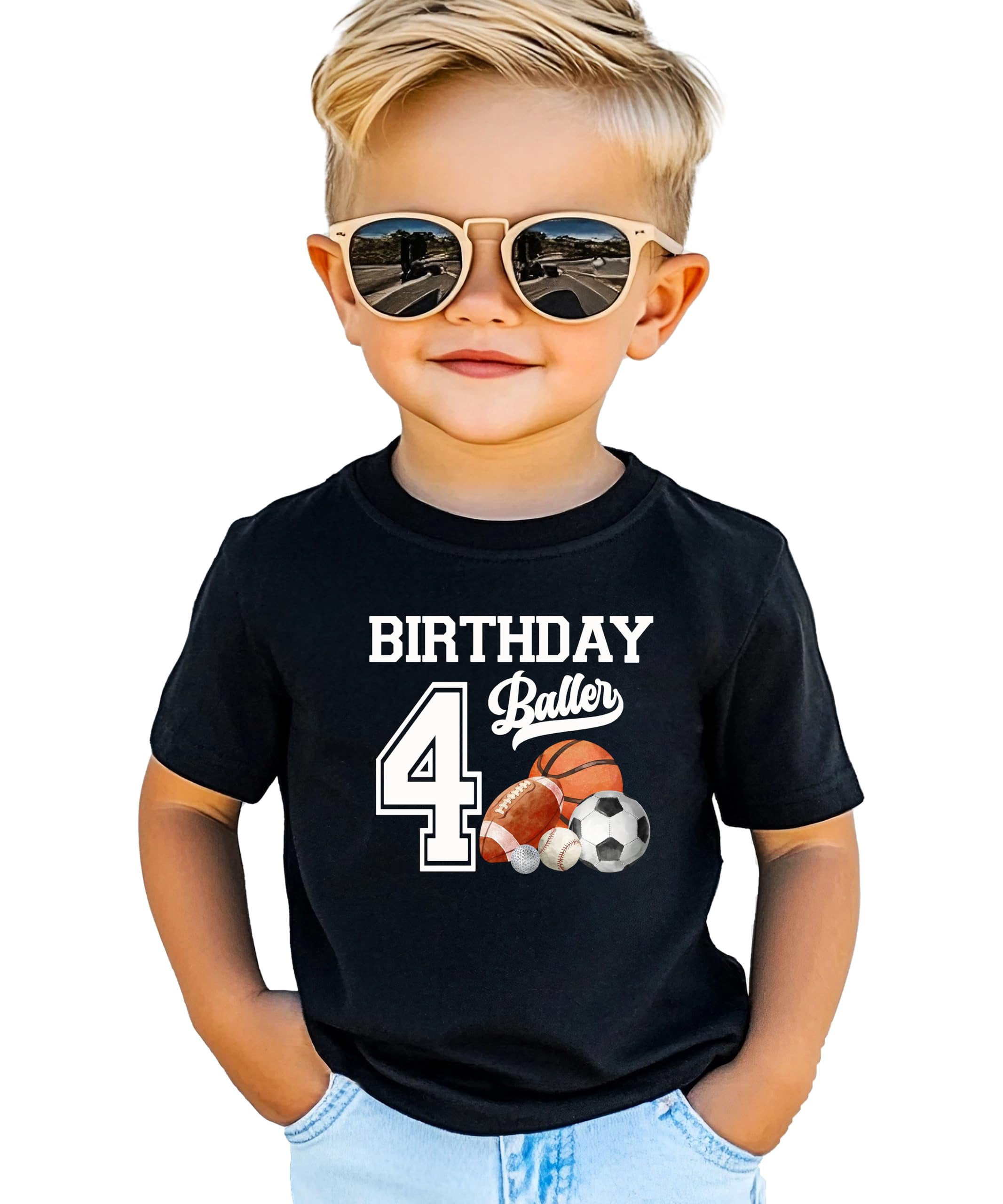 4th Birthday Baller Shirt for Boys Sports Theme Party T-Shirt for 4 ...