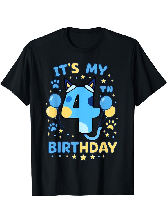 4th Birthday Boy Blue Dog Theme Party Four Cool 4 Year Old T-Shirt
