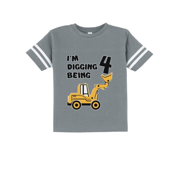 4th Birthday - Bulldozer Construction Party Cute Toddler Jersey T-Shirt 4T Gray