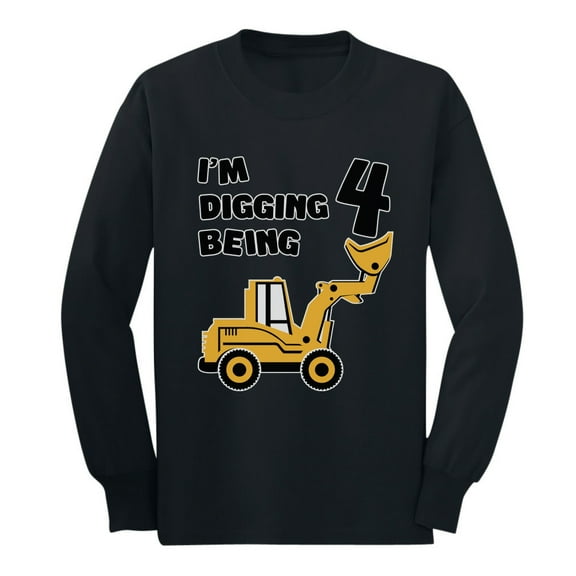4th Birthday - Bulldozer Construction Party Toddler Long sleeve kids T-Shirt 3T Black
