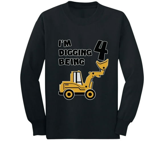 4th Birthday - Bulldozer Construction Party Toddler Toddler/Kids Long sleeve T-Shirt 4T Black