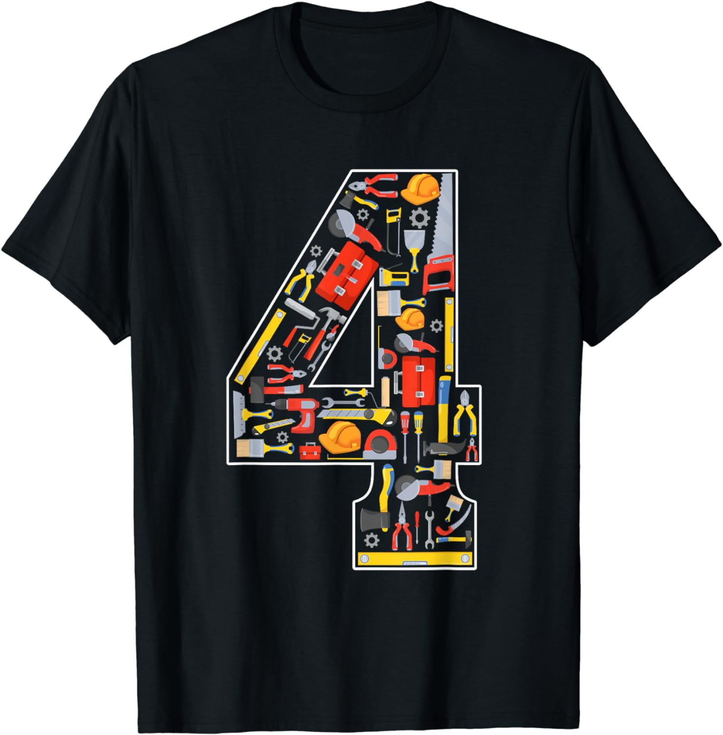 4th Birthday Construction Building Tools Kids 4 Year Old T-Shirt ...