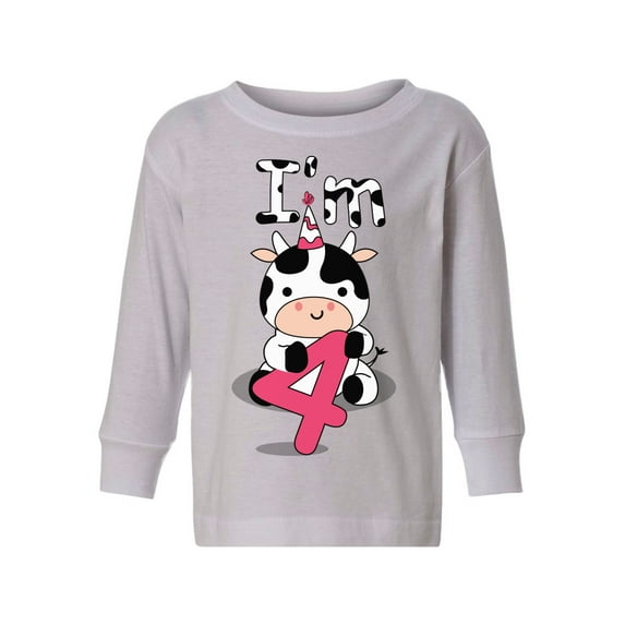 4th Birthday Cow Toddler Long Sleeve Shirt I'm Four Boys Shirt Girls T-Shirt Cute Cow Four Kids T-Shirt