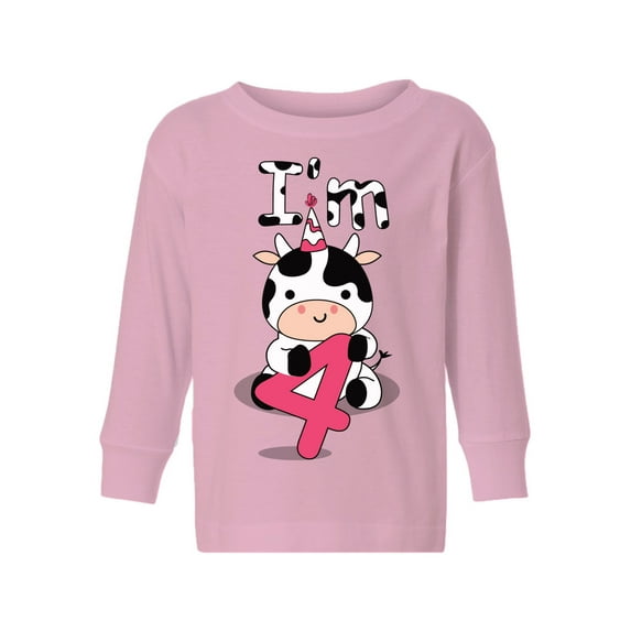 4th Birthday Cow Toddler Long Sleeve Shirt I'm Four Boys Shirt Girls T-Shirt Cute Cow Four Kids T-Shirt